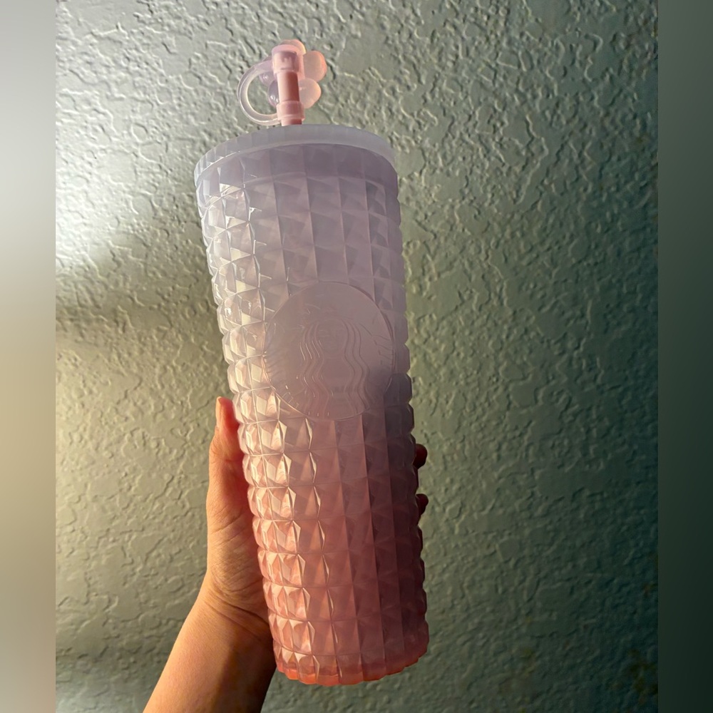 Brand new Starbucks gradient cold cup, Pink Tumbler with Lid and Flower topper.